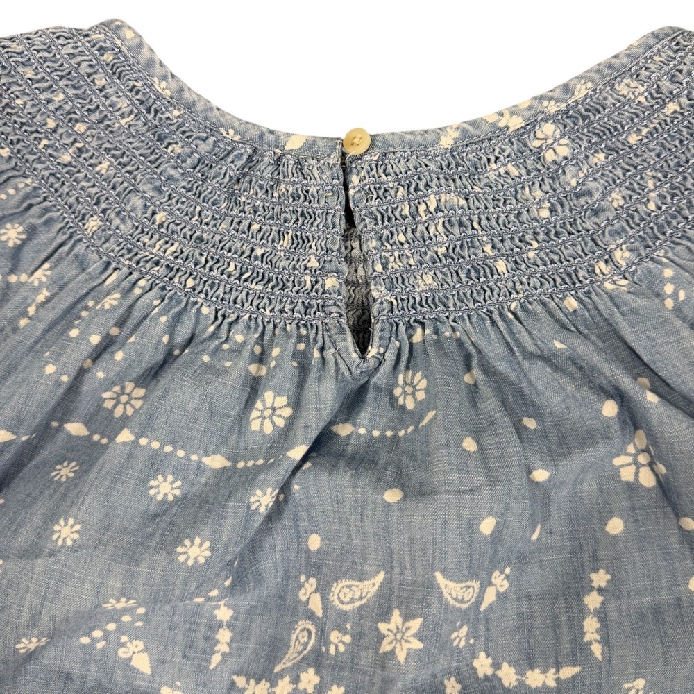 Sonoma Peasant Blouse Womens XL Blue Paisley Smocked Cotton Top - Picture 10 of 12